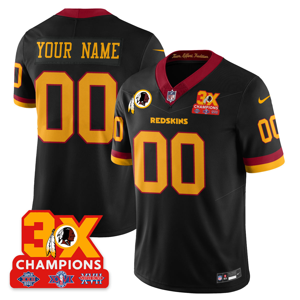 Custom WAS 3-Time Champions Patch Vapor Limited Throwback Jersey - Stitched