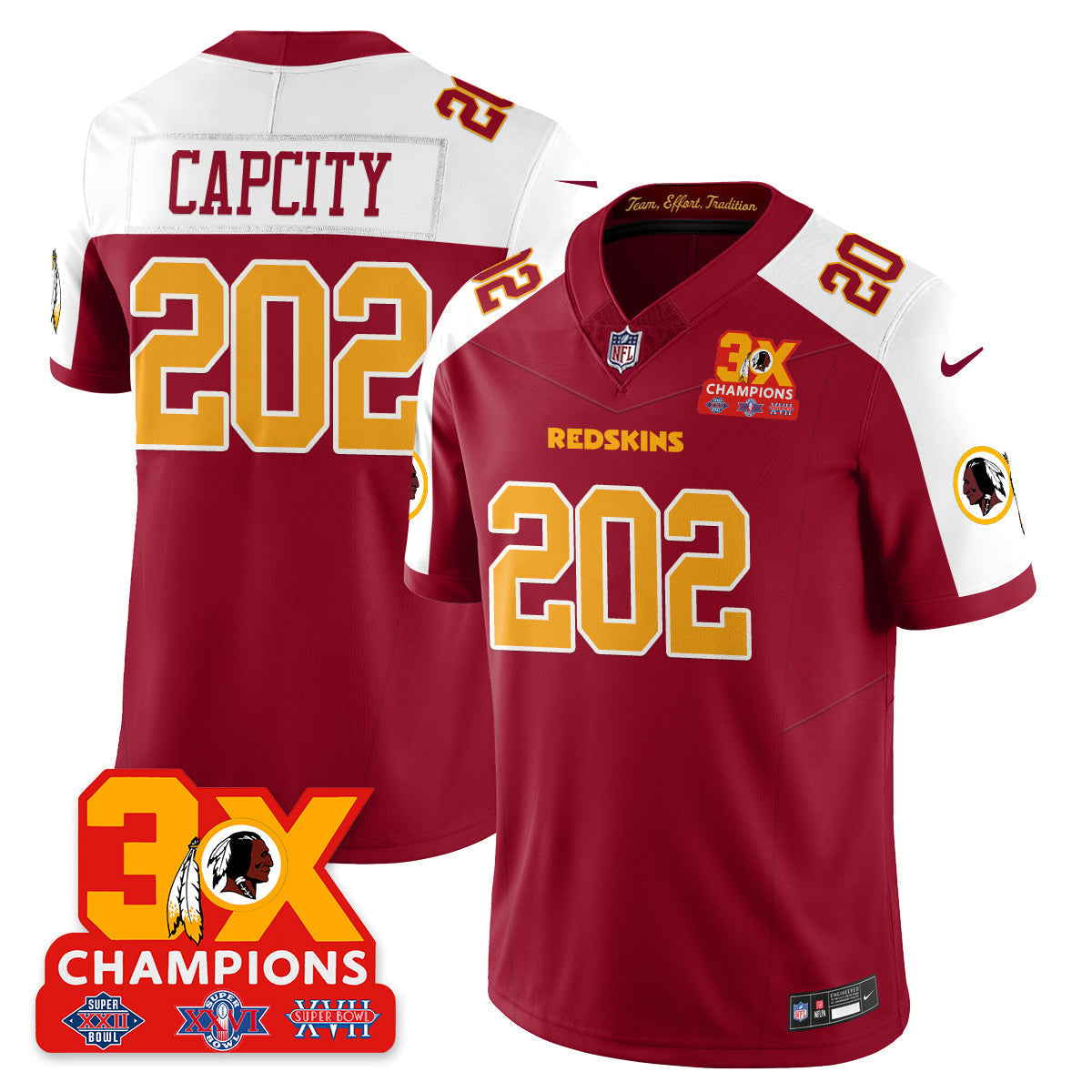 WAS 3-Time Champions Patch Vapor Limited Throwback Jersey - Stitched