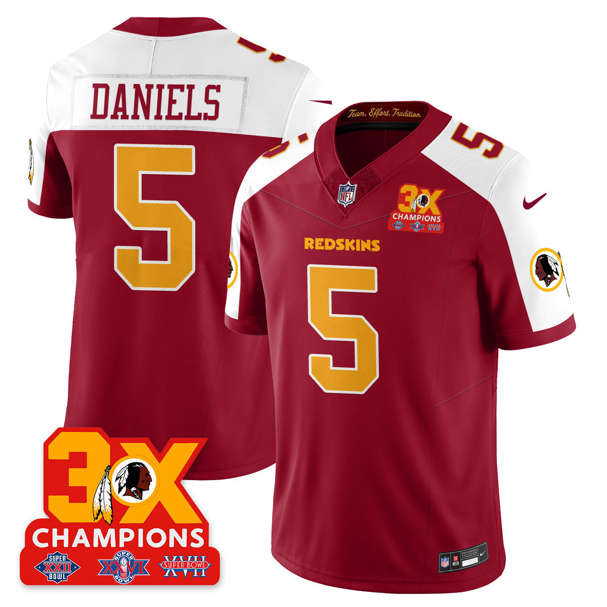 WAS 3-Time Champions Patch Vapor Limited Throwback Jersey - Stitched