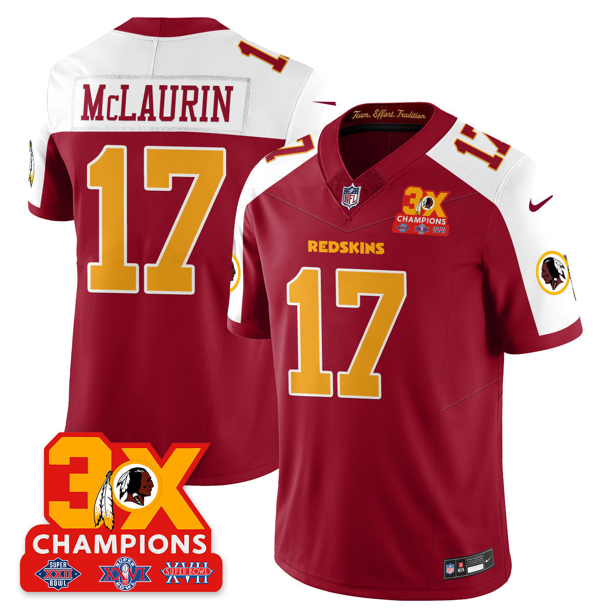 WAS 3-Time Champions Patch Vapor Limited Throwback Jersey - Stitched