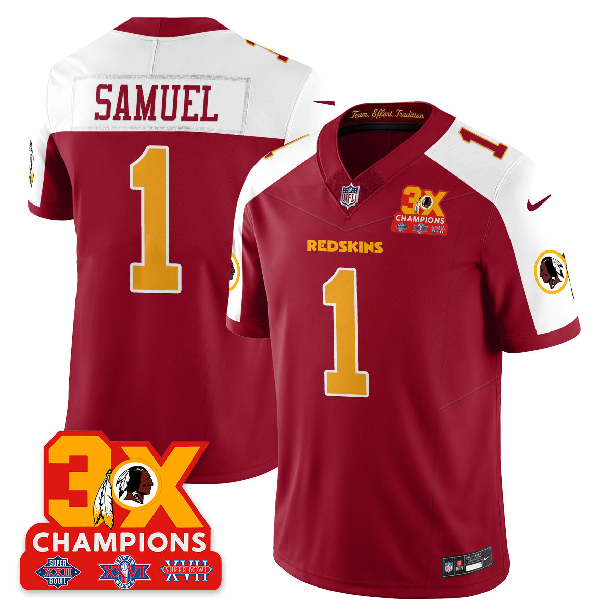 WAS 3-Time Champions Patch Vapor Limited Throwback Jersey - Stitched