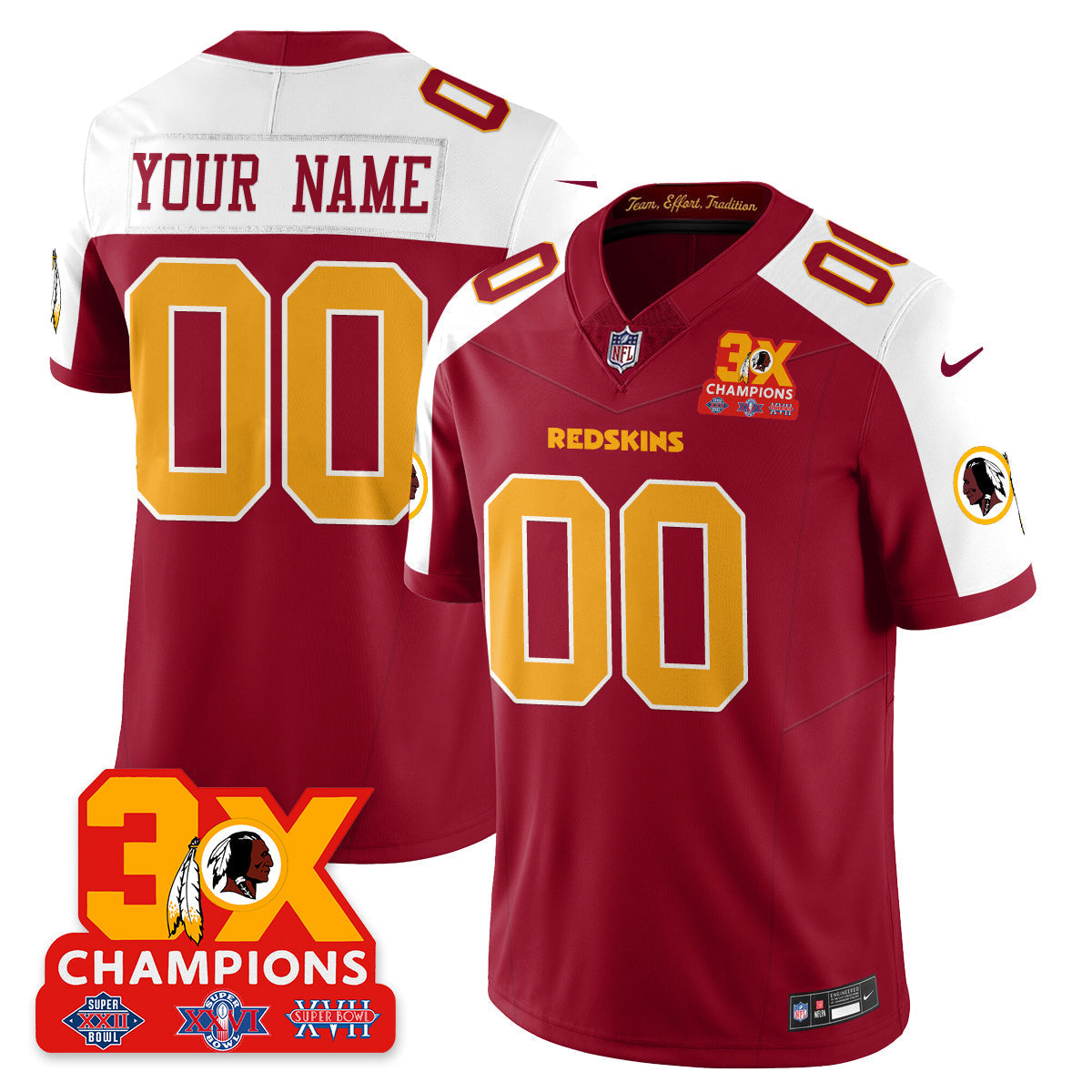 WAS 3-Time Champions Patch Vapor Limited Throwback Jersey - Stitched