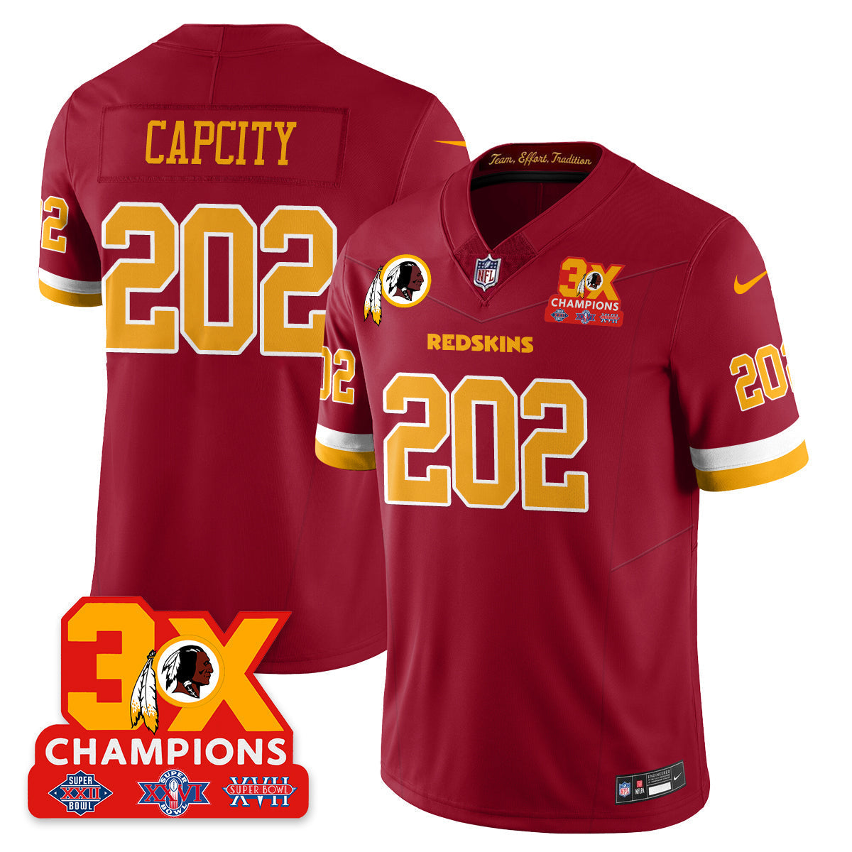 WAS 3-Time Champions Patch Vapor Limited Throwback Jersey - Stitched