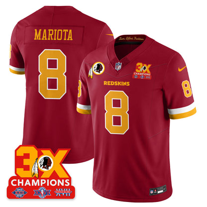 WAS 3-Time Champions Patch Vapor Limited Throwback Jersey - Stitched
