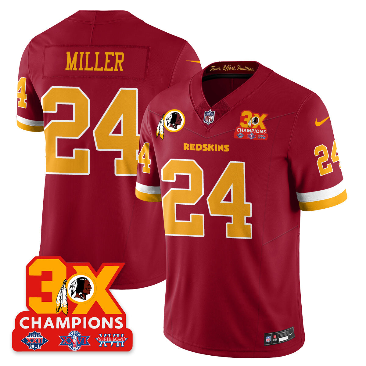 WAS 3-Time Champions Patch Vapor Limited Throwback Jersey - Stitched