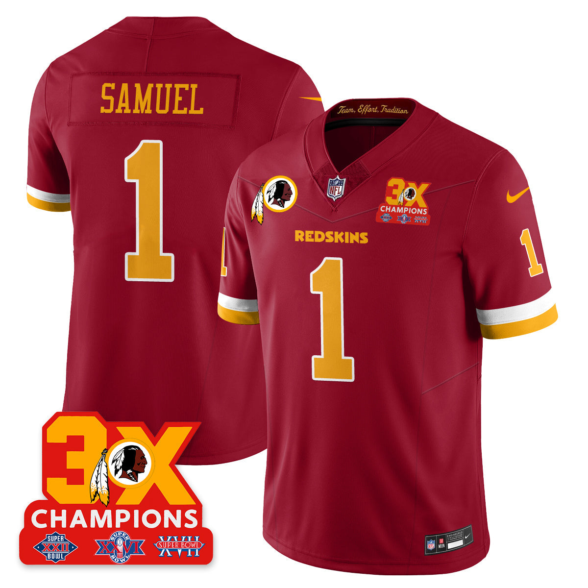 WAS 3-Time Champions Patch Vapor Limited Throwback Jersey - Stitched