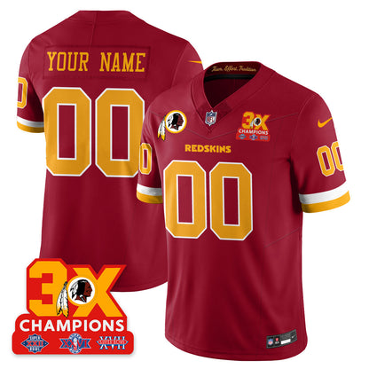 Custom WAS 3-Time Champions Patch Vapor Limited Throwback Jersey - Stitched
