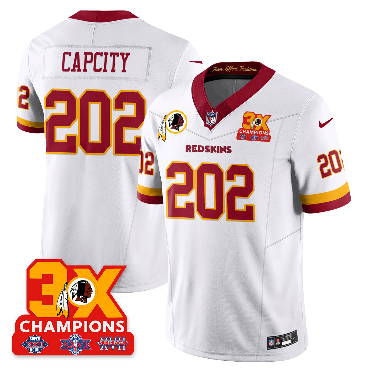 WAS 3-Time Champions Patch Vapor Limited Throwback Jersey - Stitched
