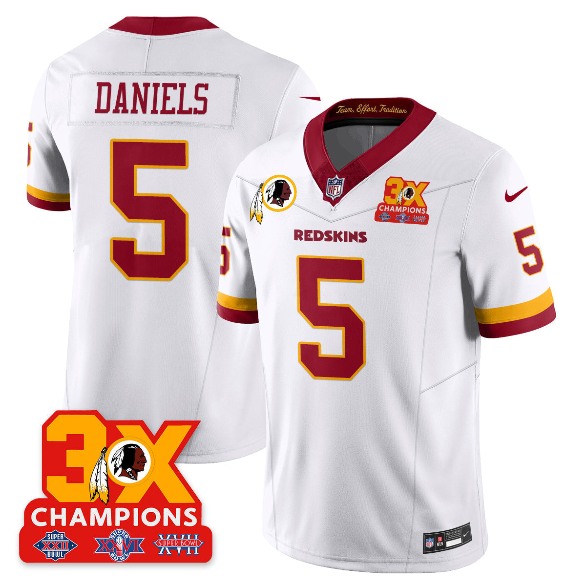 WAS 3-Time Champions Patch Vapor Limited Throwback Jersey - Stitched