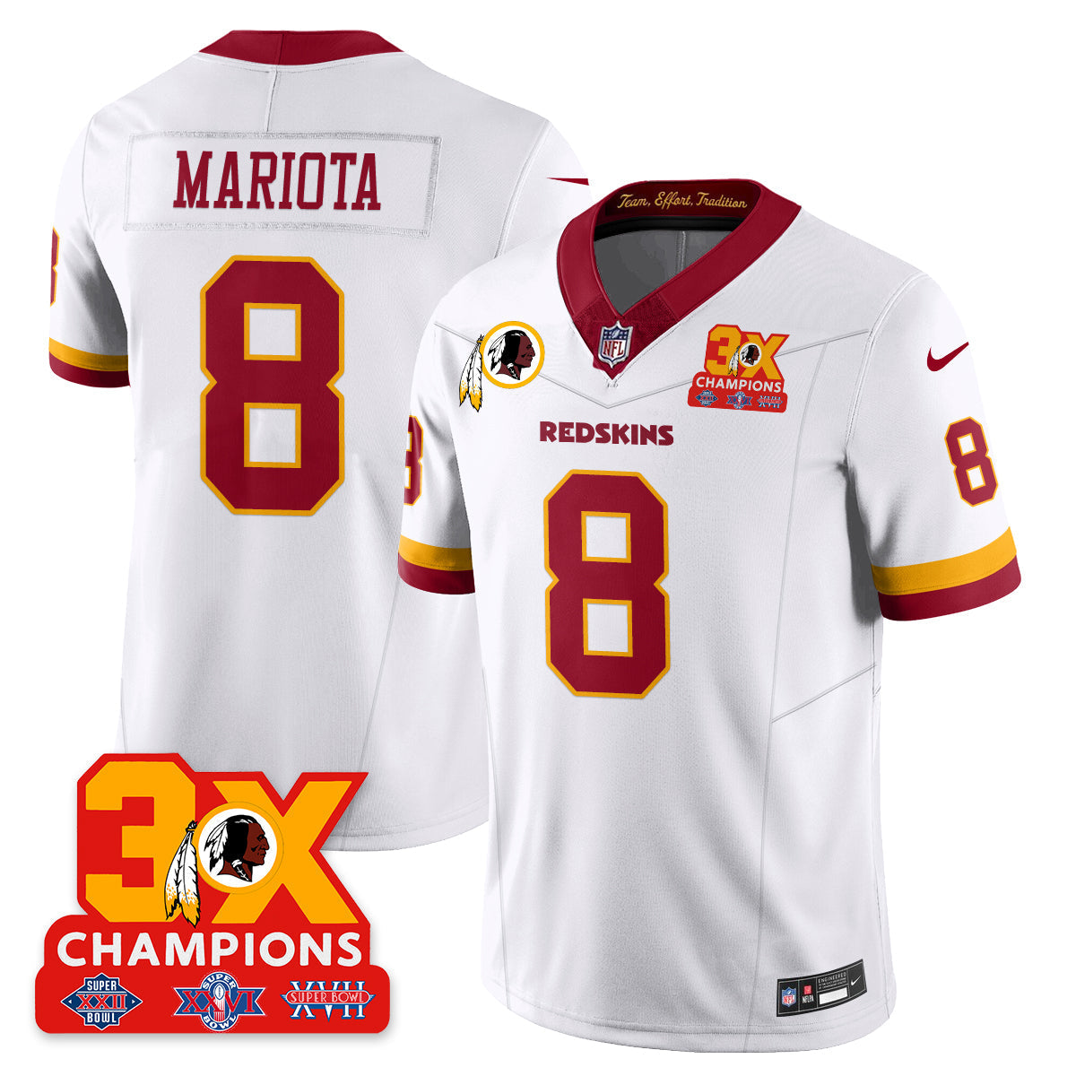 WAS 3-Time Champions Patch Vapor Limited Throwback Jersey - Stitched