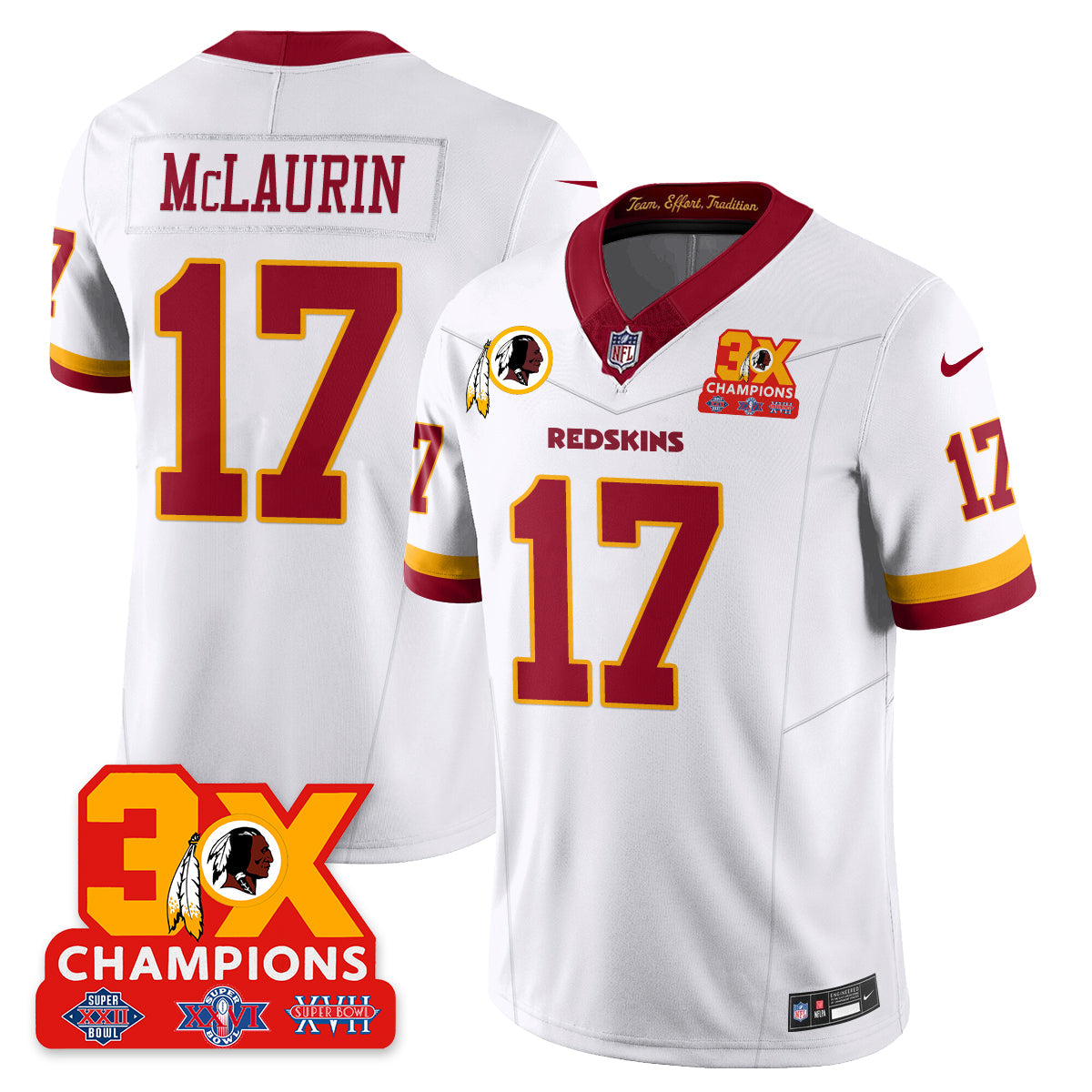 WAS 3-Time Champions Patch Vapor Limited Throwback Jersey - Stitched