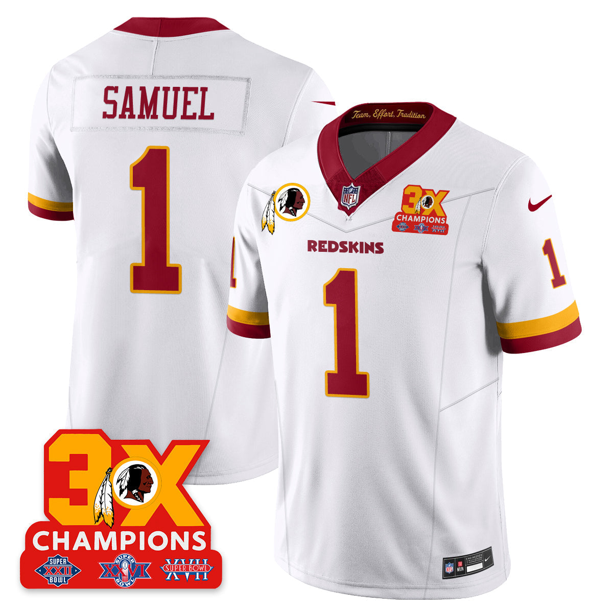WAS 3-Time Champions Patch Vapor Limited Throwback Jersey - Stitched