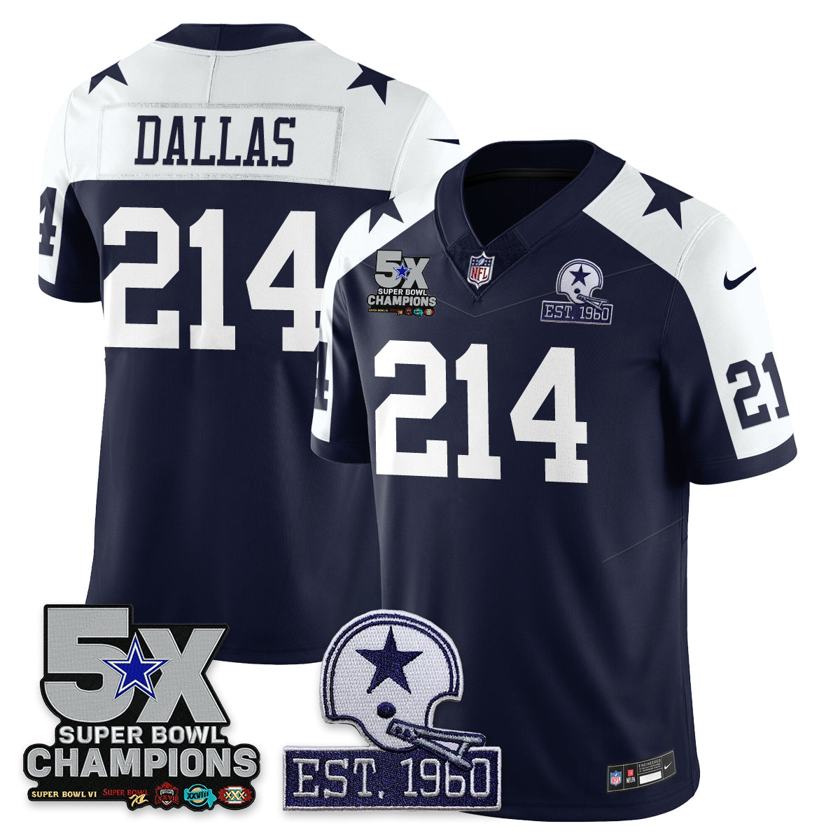 DAL 5-Time Champions Patch Vapor Limited Jersey - Stitched