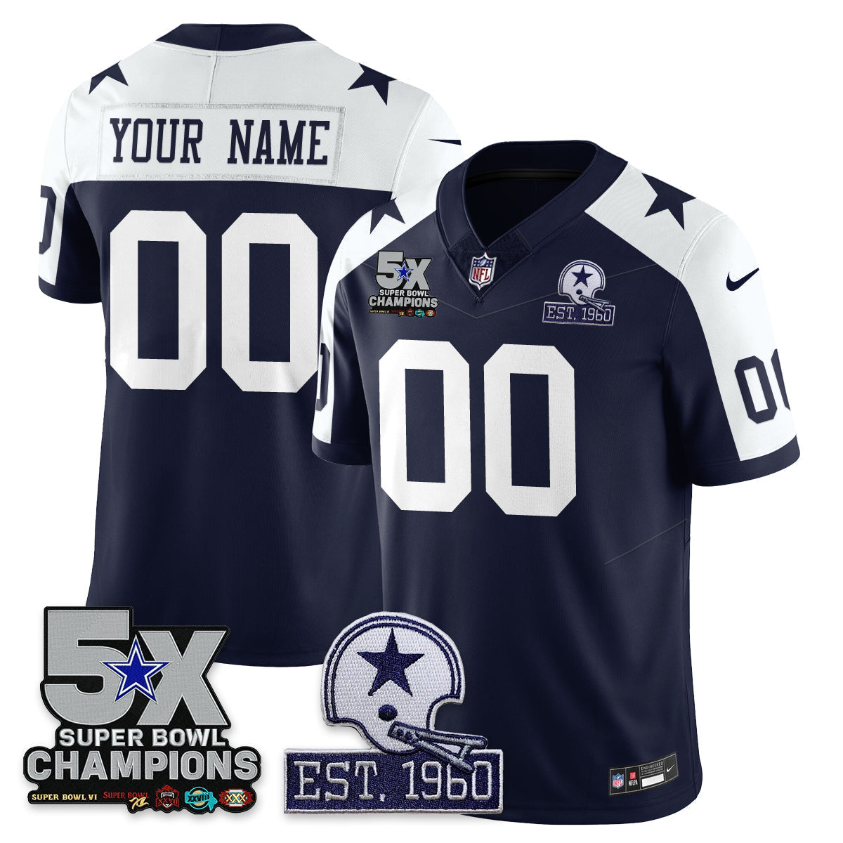 DAL 5-Time Champions Patch Vapor Limited Jersey - Stitched