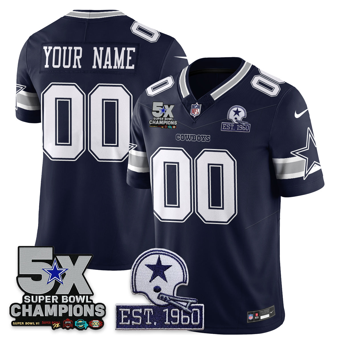 DAL 5-Time Champions Patch Vapor Limited Custom Jersey - Stitched