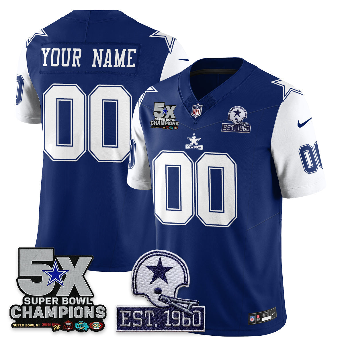 DAL 5-Time Champions Patch Vapor Limited Custom Jersey - Stitched