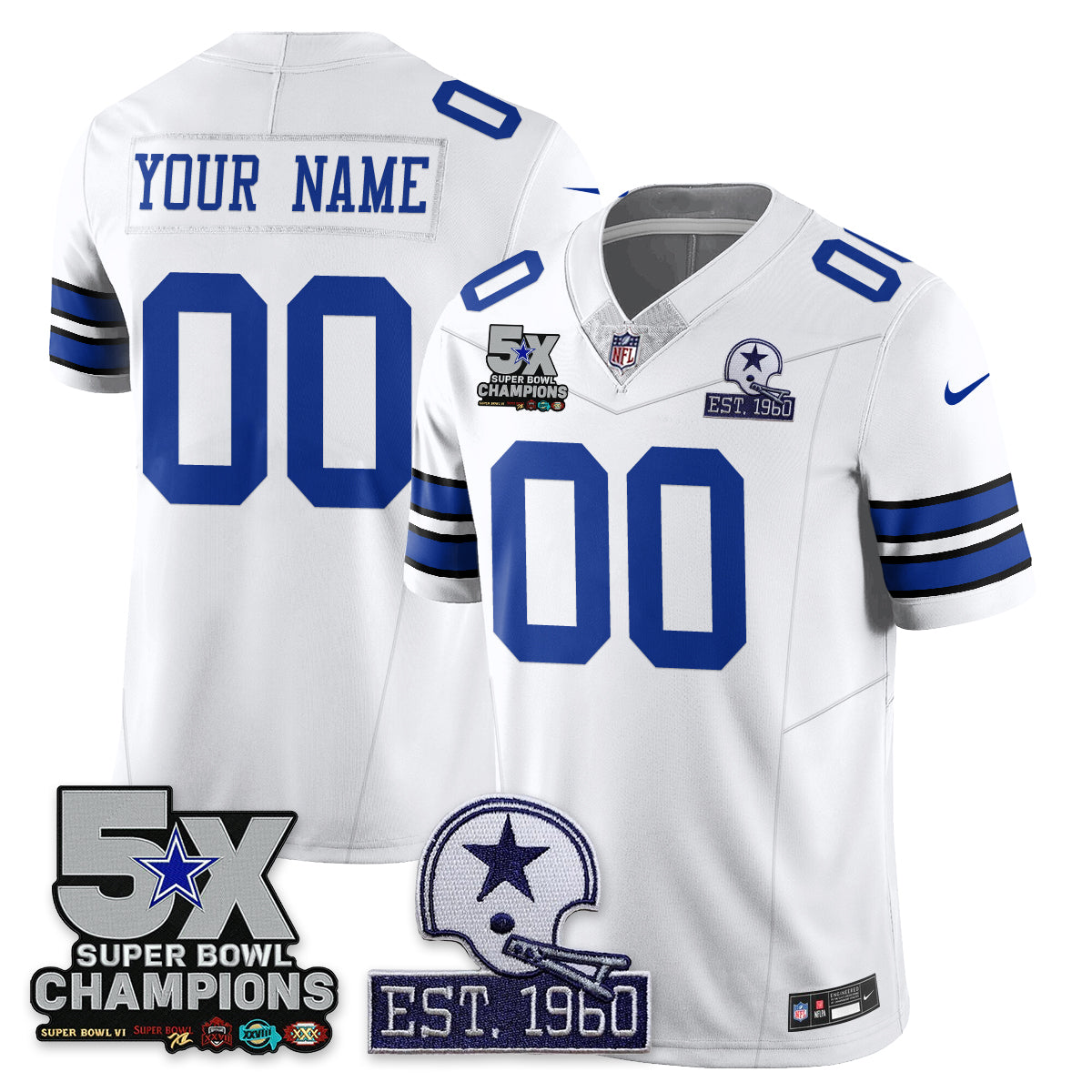 DAL 5-Time Champions Patch Vapor Limited Custom Jersey - Stitched