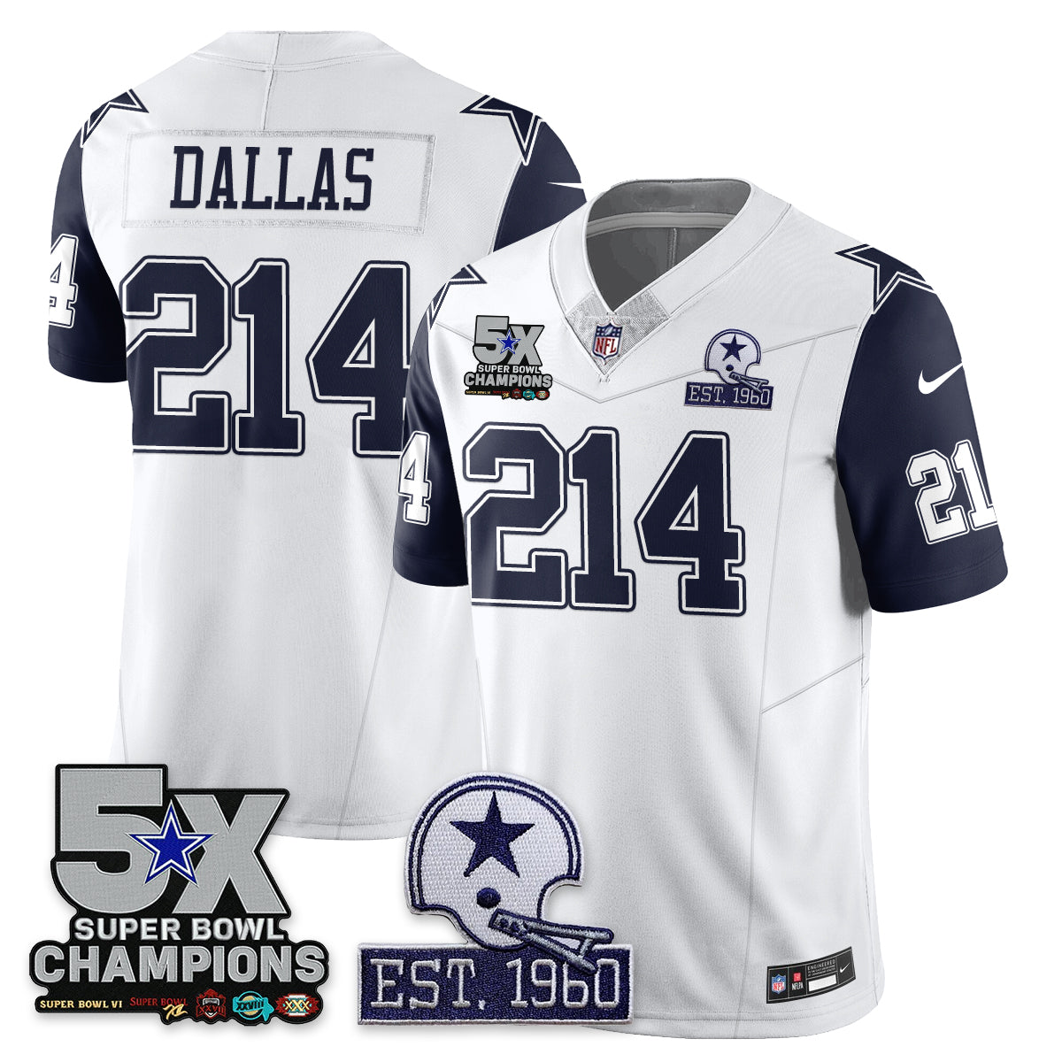 DAL 5-Time Champions Patch Vapor Limited Jersey - Stitched