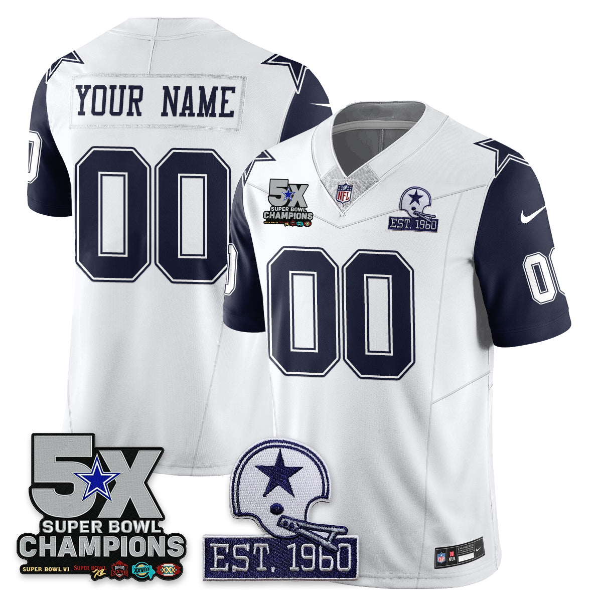 DAL 5-Time Champions Patch Vapor Limited Custom Jersey - Stitched