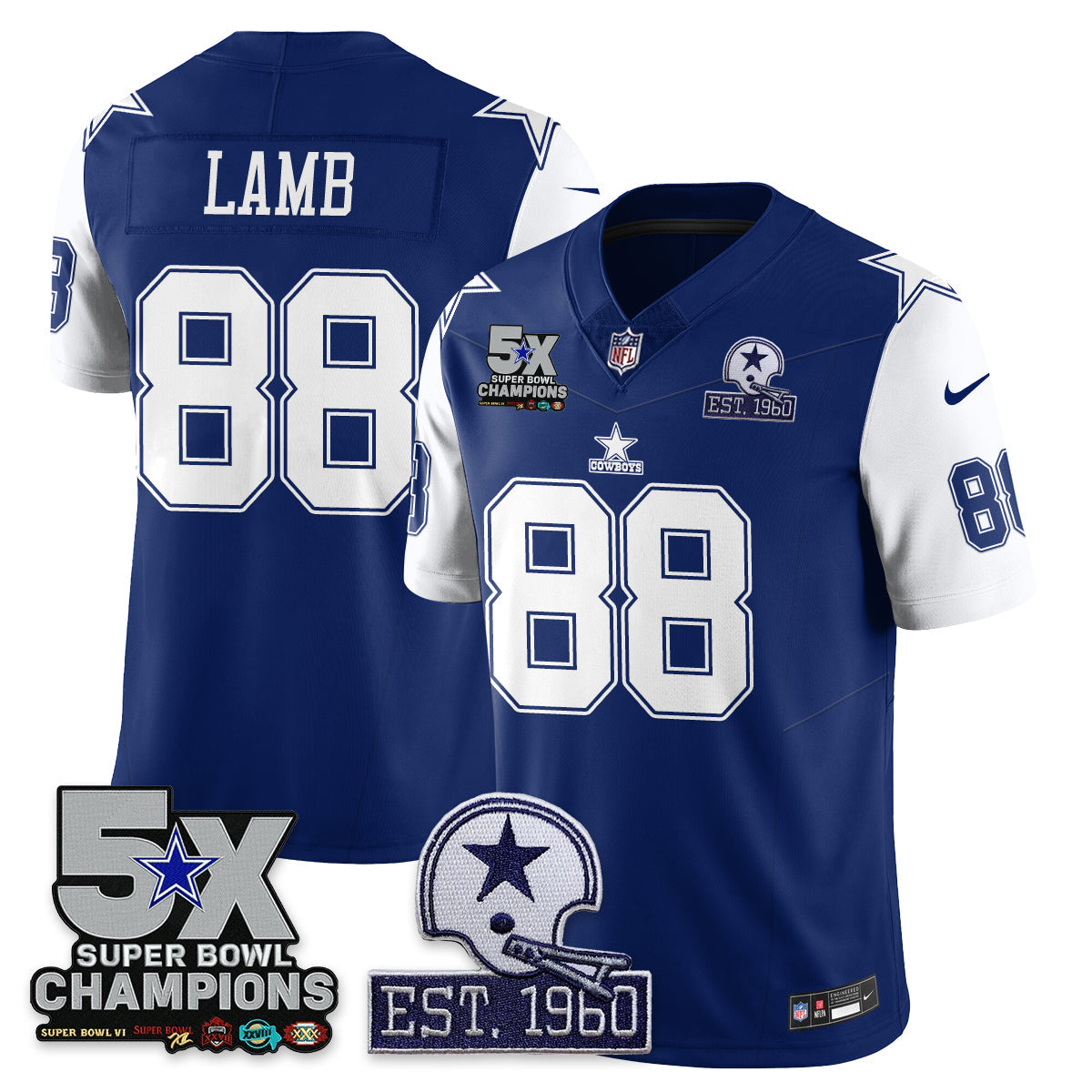 DAL 5-Time Champions Patch Vapor Limited Jersey - Stitched