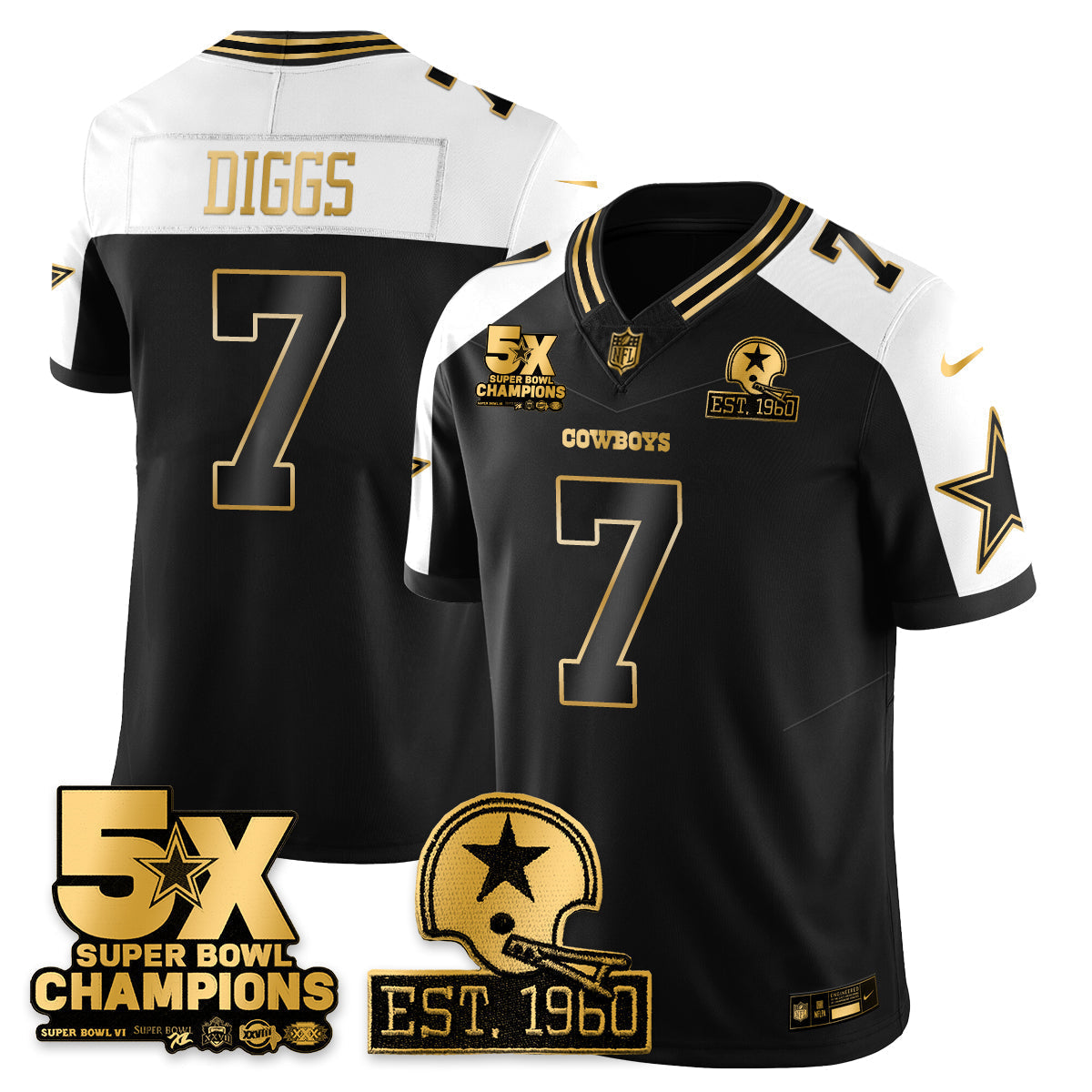 DAL 5-Time Champions Patch Vapor Limited Gold Jersey - Stitched