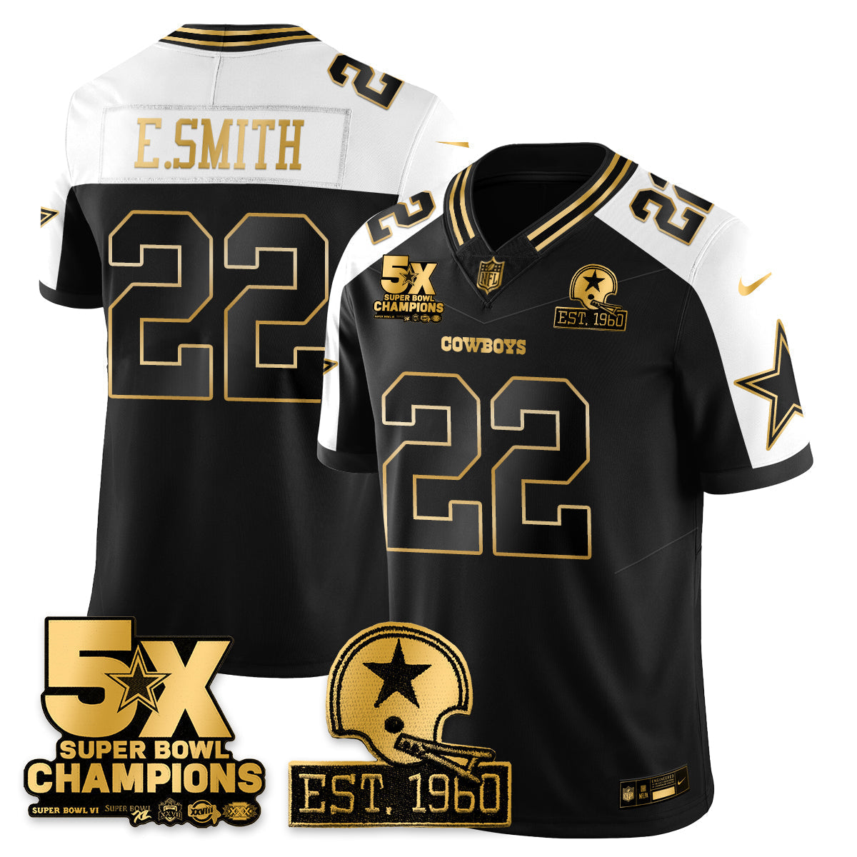 DAL 5-Time Champions Patch Vapor Limited Gold Jersey - Stitched