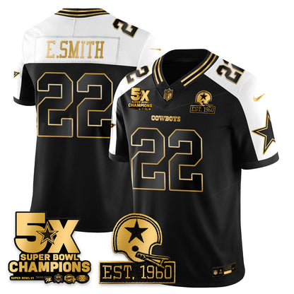 DAL 5-Time Champions Patch Vapor Limited Gold Jersey - Stitched