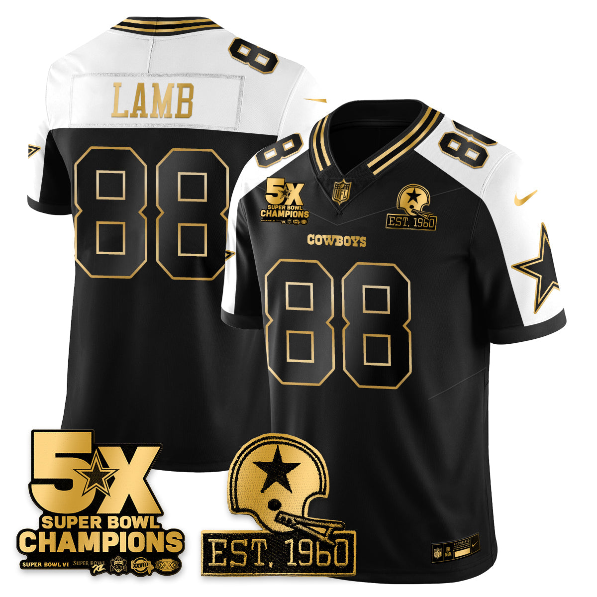DAL 5-Time Champions Patch Vapor Limited Gold Jersey - Stitched