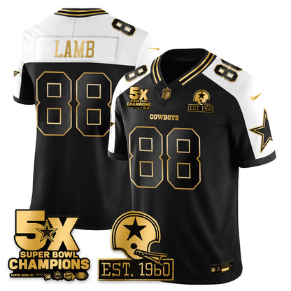 DAL 5-Time Champions Patch Vapor Limited Gold Jersey - Stitched