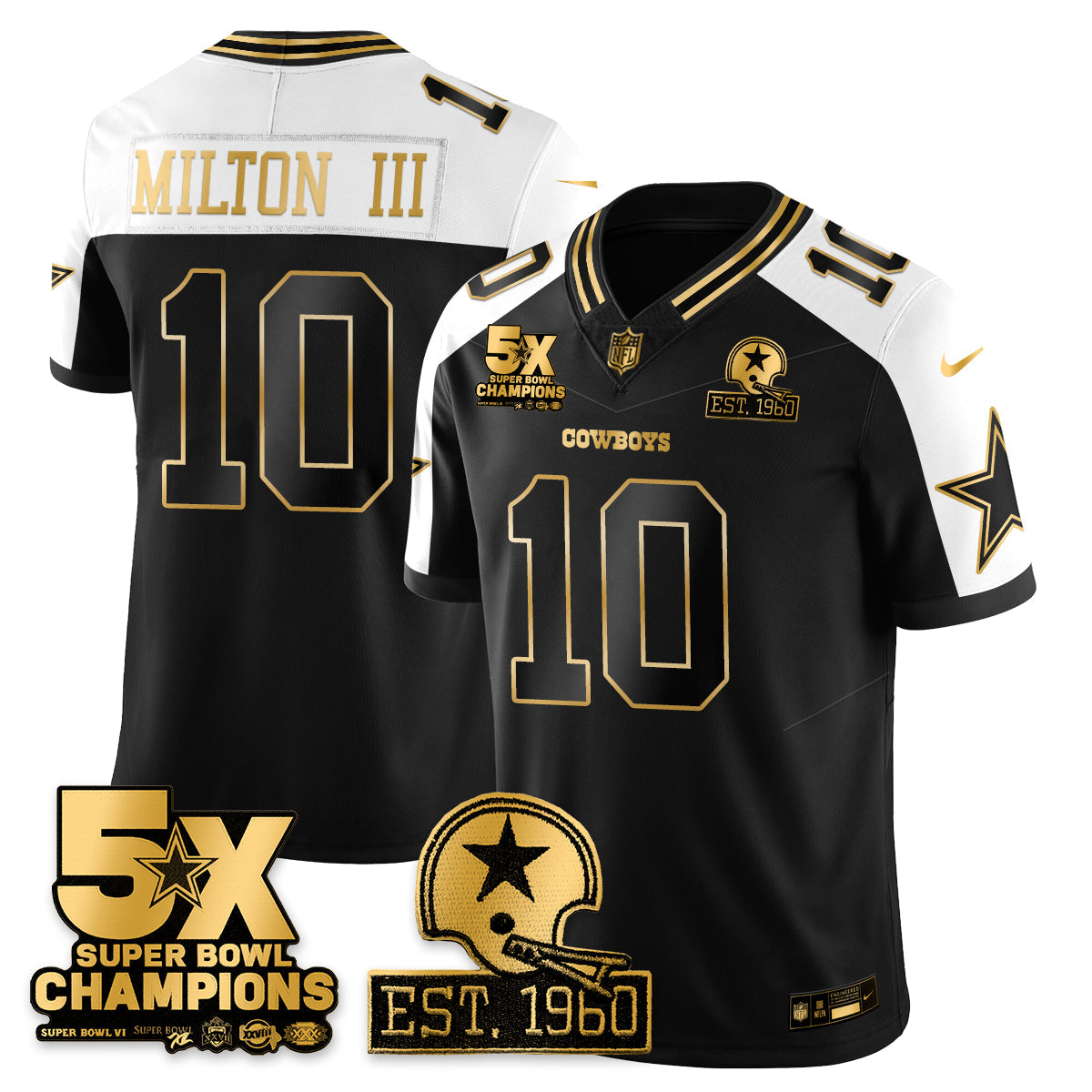 DAL 5-Time Champions Patch Vapor Limited Gold Jersey - Stitched