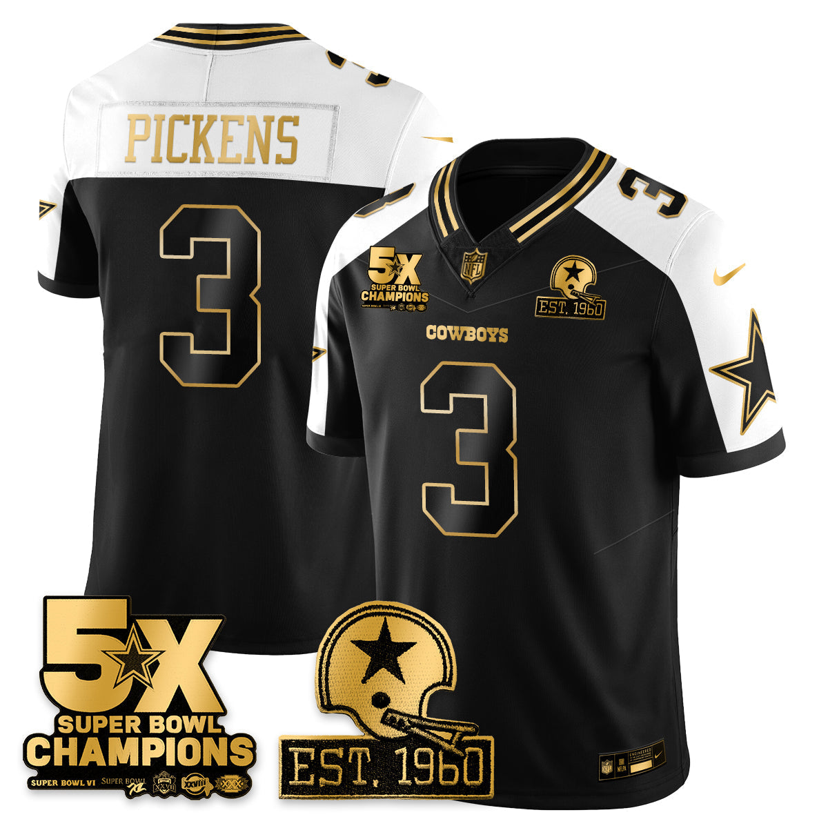DAL 5-Time Champions Patch Vapor Limited Gold Jersey - Stitched