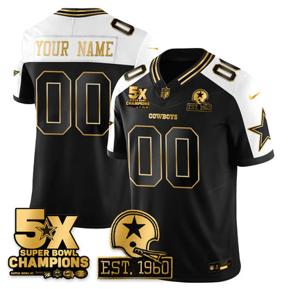 DAL 5-Time Champions Patch Vapor Limited Gold Jersey - Stitched