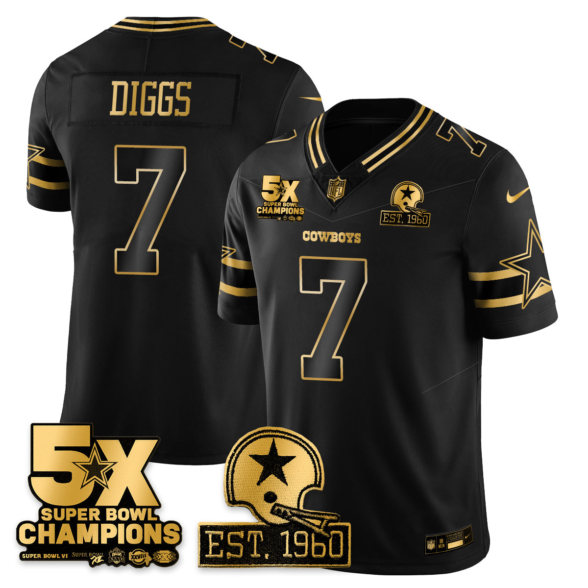 DAL 5-Time Champions Patch Vapor Limited Gold Jersey - Stitched