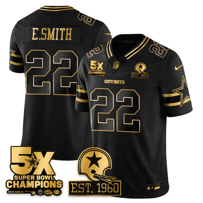 DAL 5-Time Champions Patch Vapor Limited Gold Jersey - Stitched