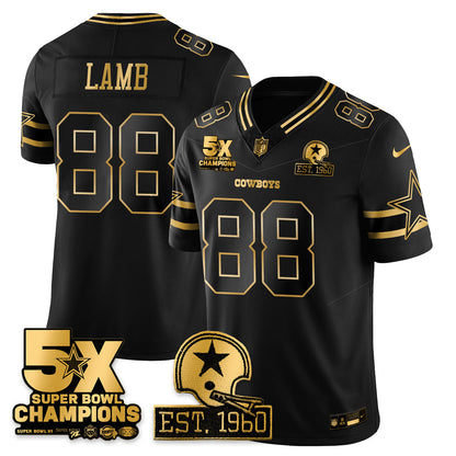 DAL 5-Time Champions Patch Vapor Limited Gold Jersey - Stitched