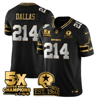DAL 5-Time Champions Patch Vapor Limited Gold Jersey - Stitched