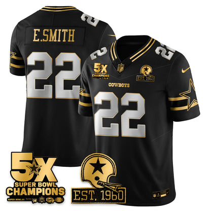 DAL 5-Time Champions Patch Vapor Limited Gold Jersey - Stitched