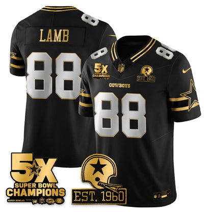 DAL 5-Time Champions Patch Vapor Limited Gold Jersey - Stitched