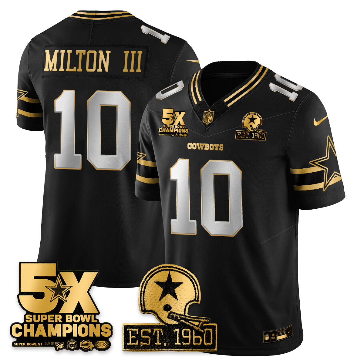 DAL 5-Time Champions Patch Vapor Limited Gold Jersey - Stitched