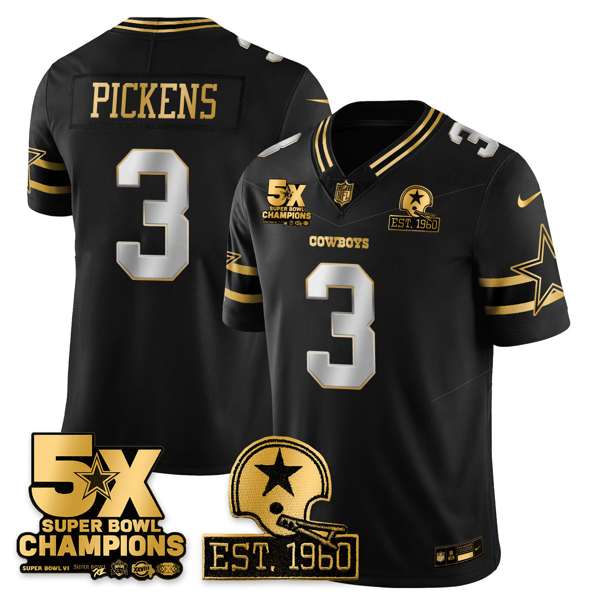 DAL 5-Time Champions Patch Vapor Limited Gold Jersey - Stitched