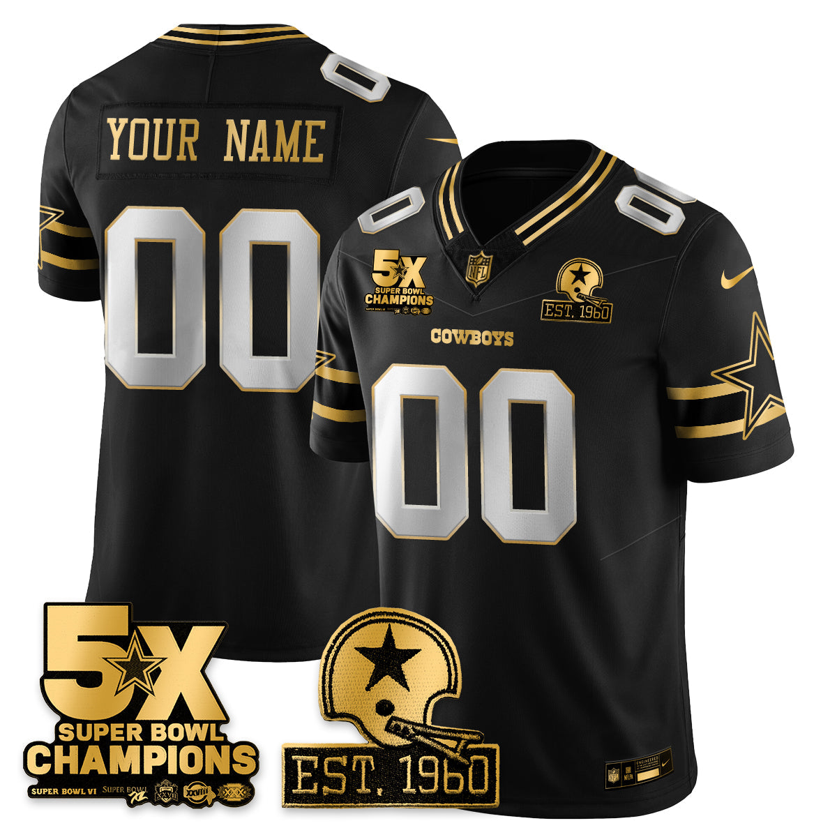 DAL 5-Time Champions Patch Vapor Limited Gold Jersey - Stitched
