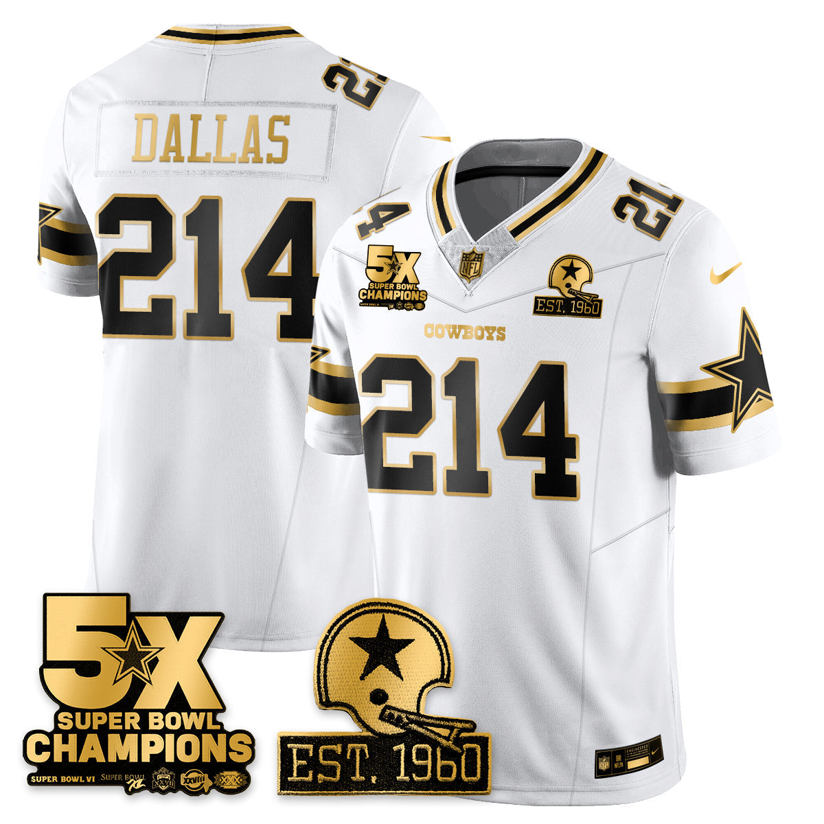 DAL 5-Time Champions Patch Vapor Limited Gold Jersey - Stitched