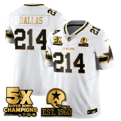 DAL 5-Time Champions Patch Vapor Limited Gold Jersey - Stitched