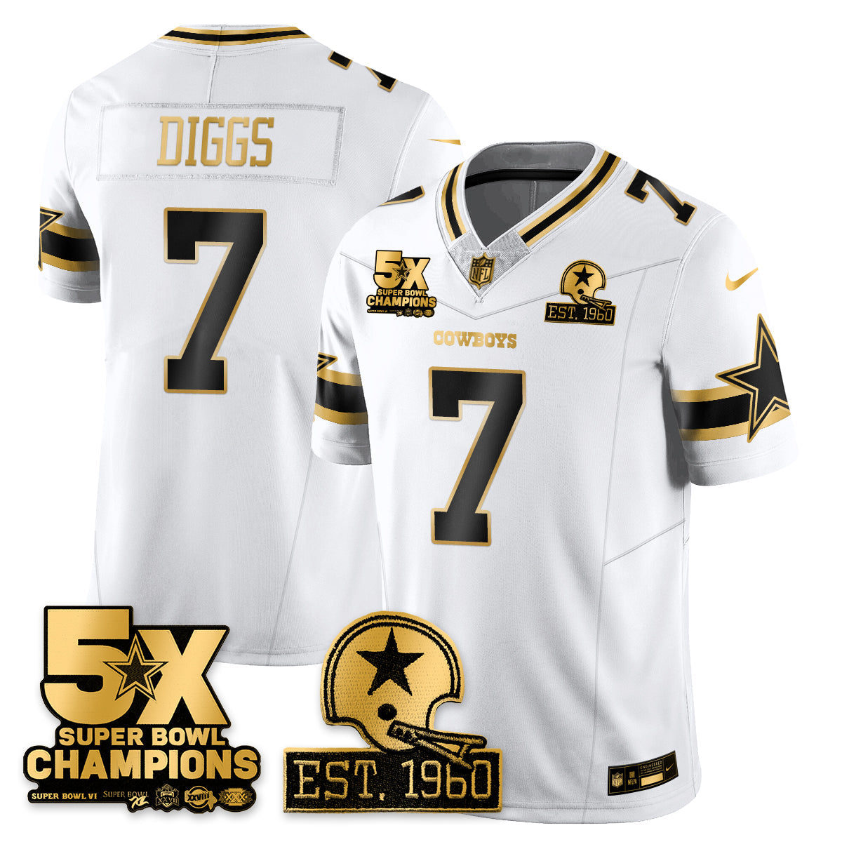DAL 5-Time Champions Patch Vapor Limited Gold Jersey - Stitched