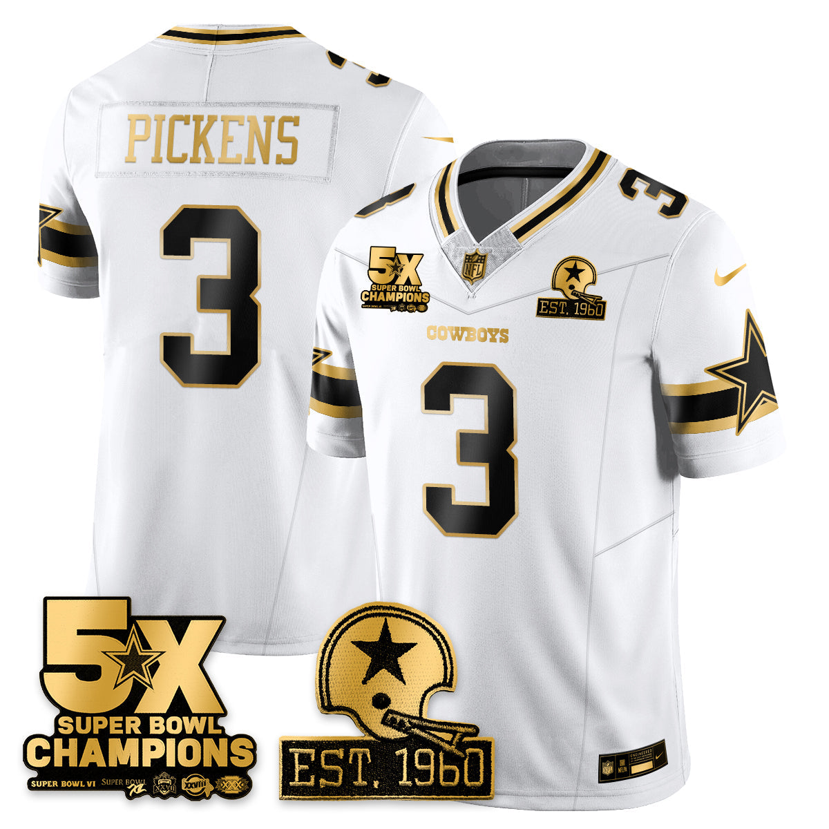 DAL 5-Time Champions Patch Vapor Limited Gold Jersey - Stitched