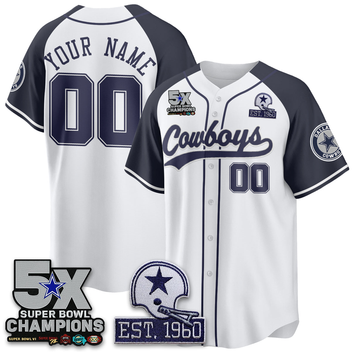 Custom DAL 5-Time Champions Patch Limited Baseball Jersey - Stitched
