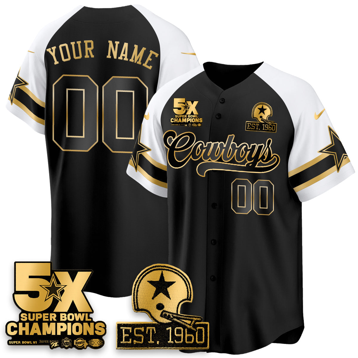 DAL 5-Time Champions Patch Vapor Limited Gold Baseball Custom Jersey - Stitched