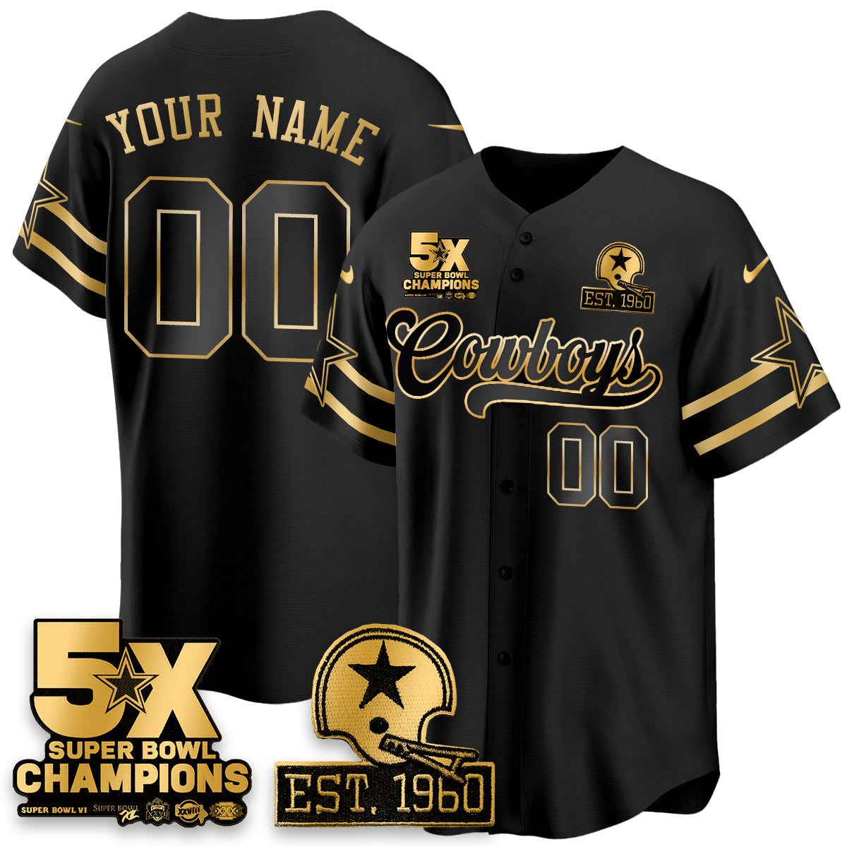 DAL 5-Time Champions Patch Vapor Limited Gold Baseball Custom Jersey - Stitched