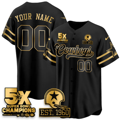 DAL 5-Time Champions Patch Vapor Limited Gold Baseball Custom Jersey - Stitched