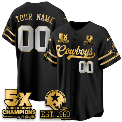 DAL 5-Time Champions Patch Vapor Limited Gold Baseball Custom Jersey - Stitched